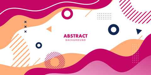 Abstract background. Banner template. colorful orage and dark pink fluid wave with geometric shapes. design for greeting card, poster, banner, social media post. Vector illustration © Ammarit