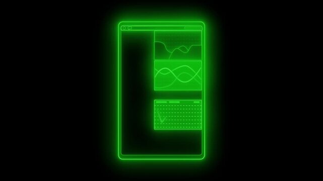 Neon tablet dashboard ui mockup animation on black background