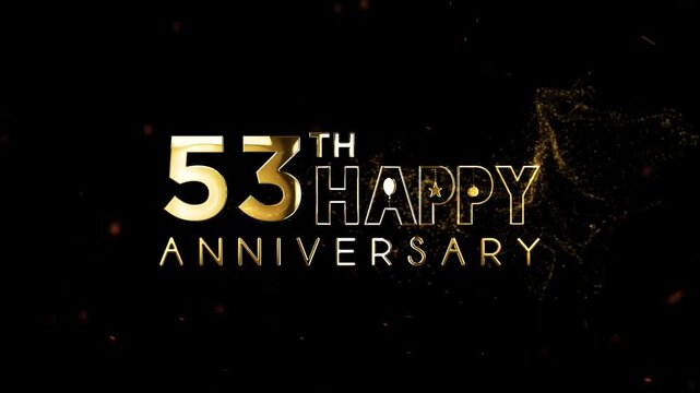 53th Happy Anniversary, Fifty third happy anniversary celebration with gold text and sparks on dark background