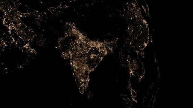India at night in the earth planet rotating from space 4K
