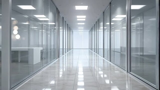 Modern office corridor with glass walls