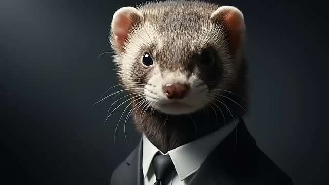 Ferret in Suit Closeup Portrait Studio.