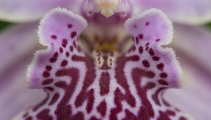 Obraz premium A close-up view of a beautiful orchid flower, showcasing its intricate purple and white patterns in a botanical garden setting