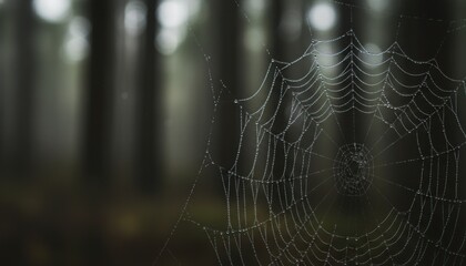 Spider Web in a Misty Forest Landscape