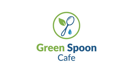 Green Spoon Cafe Logo Design Template