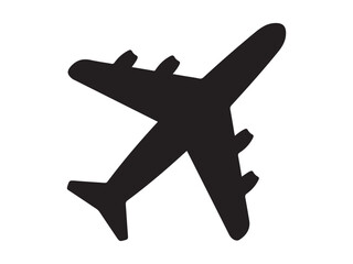 Obraz premium Black silhouette icon of a passenger airplane isolated on white background