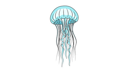 Minimalist vector illustration of a jellyfish with blue accents © Nandar