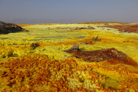 The colors of salt generated by the mineral-laden vapors of Dallol Volcano, Ethiopia