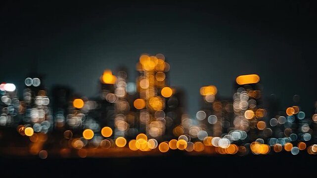 Blurred city lights create a beautiful bokeh effect at night