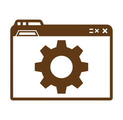 Obraz premium Brown gear icon in a browser window on white background