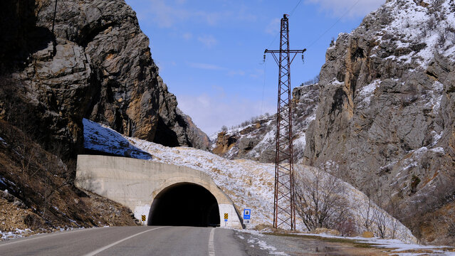 Winter Road Tunnel Entrance in Pulumur Valley, Tunceli, Turkey
