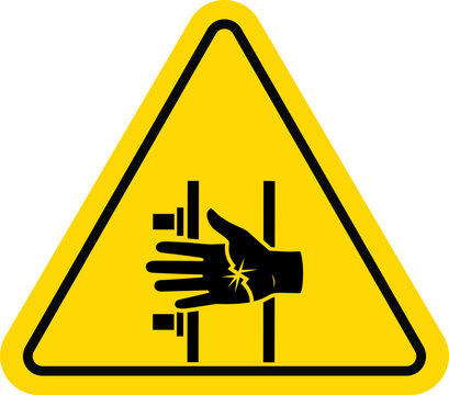  Warning Hand Crushing Hazard Safety Sign - Pinch Point Moving Parts Pictogram Icon