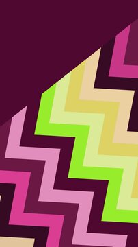 Dynamic abstract animation features vibrant shifting zig-zag patterns and colorful geometric shapes.