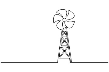 Naklejka premium Wind turbine generator continuous one line drawing modern renewable power minimalist outline vector illustration isolated on white background