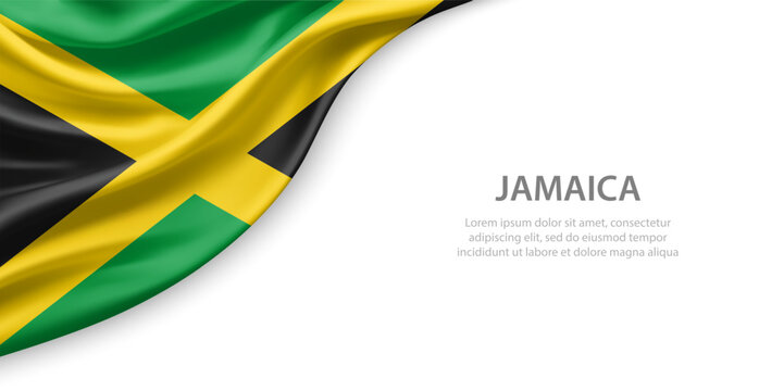Jamaica Waving National Flag Template Background With Copy Space