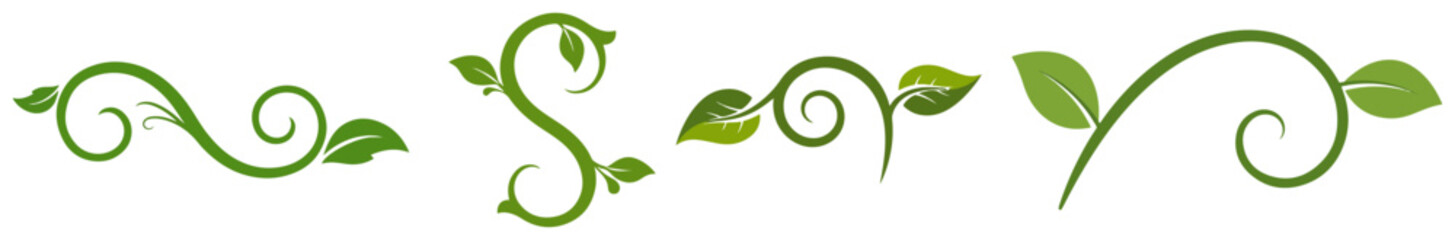 Green decorative floral swirls and vine elements for traditional folk pattern design © Katarzyna