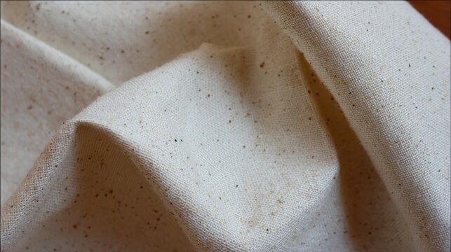 Organic unbleached cotton, natural specks and imperfections visible, creamy off-white texture