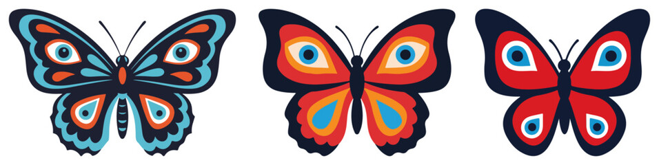 Obraz premium Set of three decorative butterflies with vibrant wing patterns in traditional folk style