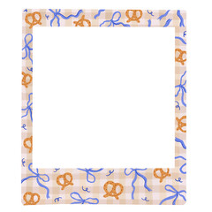 Obraz premium Square Frame with pretzel and bow ribbon Illustration drawing watercolor illustration 