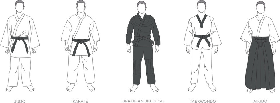 Martial Arts Uniforms Vector Illustration Set