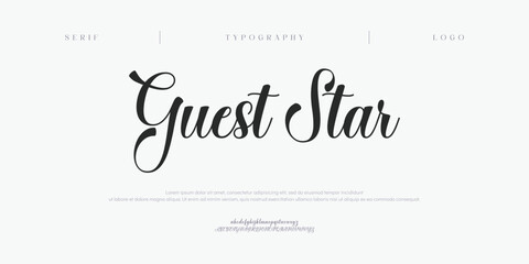 Guest Star, Script premium luxury elegant alphabet letters and numbers. Elegant wedding typography classic serif font decorative vintage retro. Creative vector illustration  © Gizmo Design