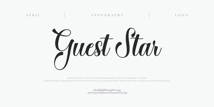 Guest Star, Script premium luxury elegant alphabet letters and numbers. Elegant wedding typography classic serif font decorative vintage retro. Creative vector illustration

