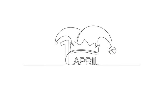 April Fools Day Jester Hat With Text "1 April" Continuous Line Art