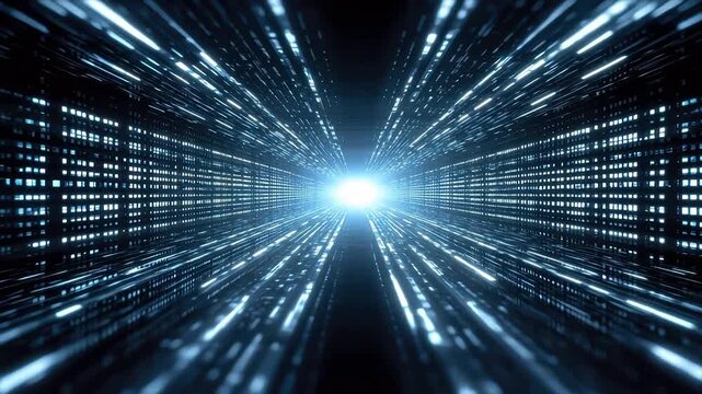 Digital data tunnel with glowing lines
