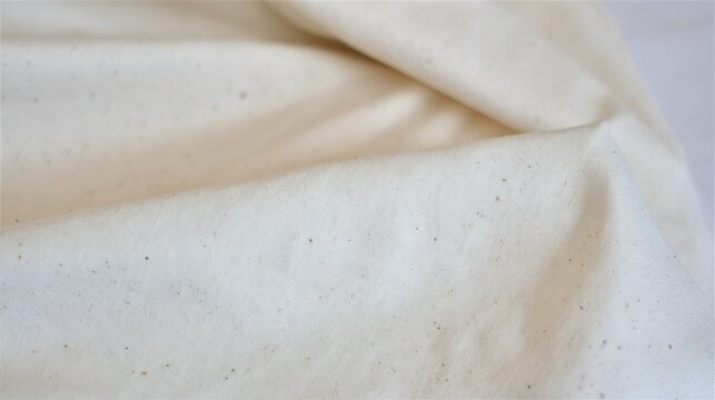 Organic unbleached cotton, natural specks and imperfections visible, creamy off-white texture