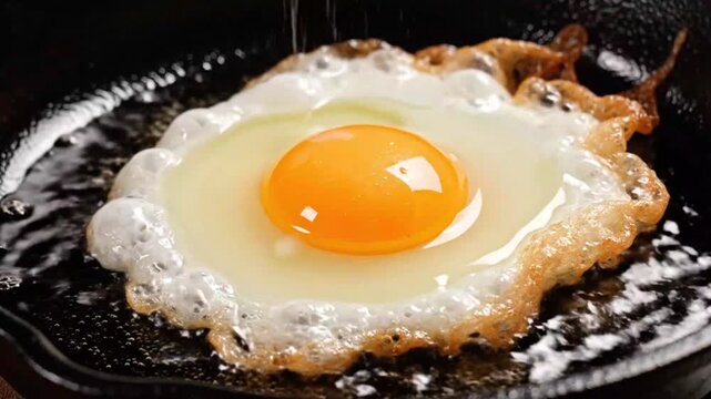 Cooking Breakfast: Crispy Fried Egg in a Hot Pan