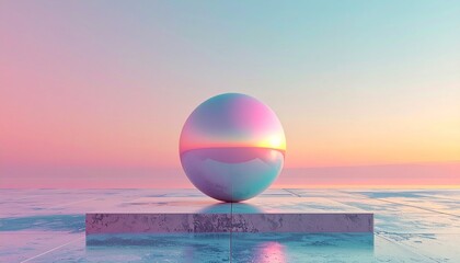 Obraz premium 幻想的な夕景に浮かぶ未来的ミニマルグラデーション球体