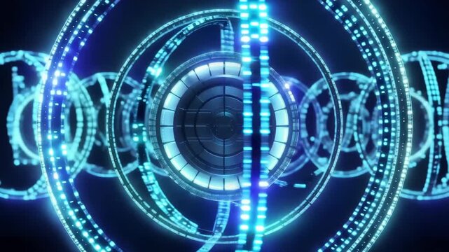 Glowing Quantum Encryption Door Surrounded by Unbreakable Digital Vault Rings