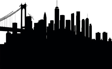 Dramatic Urban Silhouette Vector Art: Iconic Cityscape with Bridge and Radiant Moon/Sun in Black & White - Perfect for Modern Design Projects and Metropolitan Themes, SEO-Friendly Background