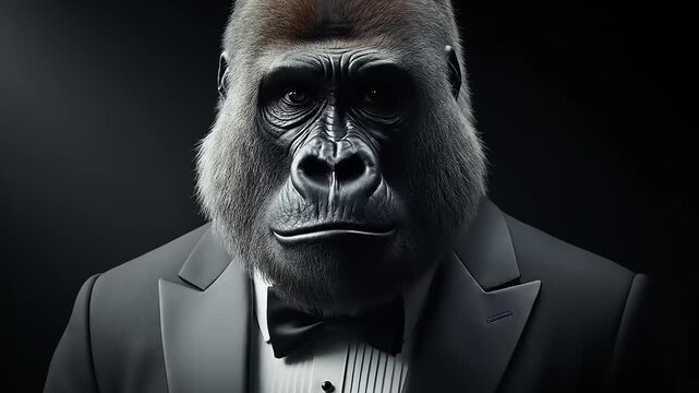 Gorilla in Suit Studio Portrait.