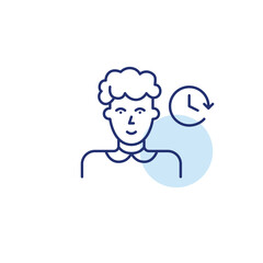 Older woman and clock. Daily routine, timeless tracking and work schedules. Pixel perfect, editable stroke vector icon
