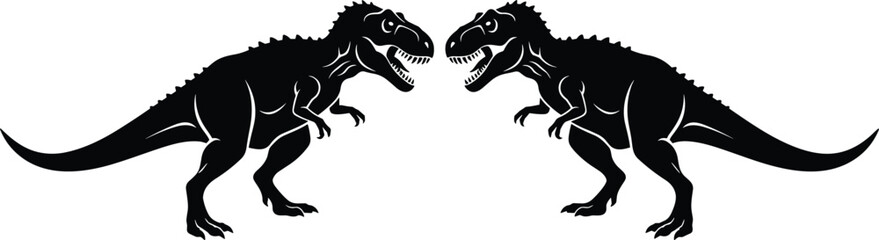Two Tyrannosaurus rex dinosaur silhouettes facing each other, prehistoric predator concept, detailed black vector illustration isolated on white background © Amit World
