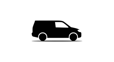 Obraz premium black silhouette of a cargo delivery van in side profile on a white background symbolizing logistics transport and commercial services.