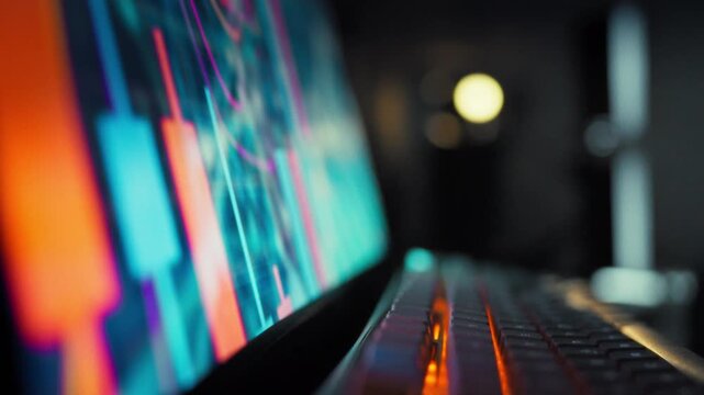 Candlesticks on a trading monitor fluctuate rapidly, illustrating the extreme cryptocurrency market volatility as traders react instantly to changing prices in real-time finance transactions