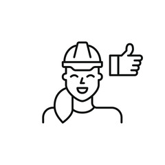 Hard hat woman and like. Worker approval, safety satisfaction, construction trust. Pixel perfect, editable stroke vector icon