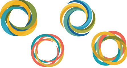 Set of 4 Intertwined Colorful Circle Logos Vector