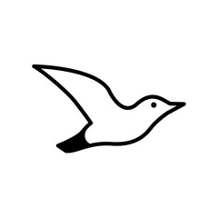 Illustration vectorielle minimaliste d’une mouette en vol, style line art noir et blanc. Symbole du littoral breton, de la mer et de la côte atlantique © Manon