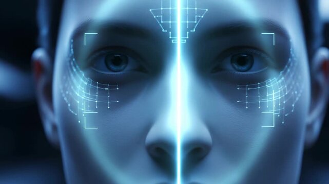 Digital biometric face recognition process scanning facial features for identity validation in a secure cyber space.