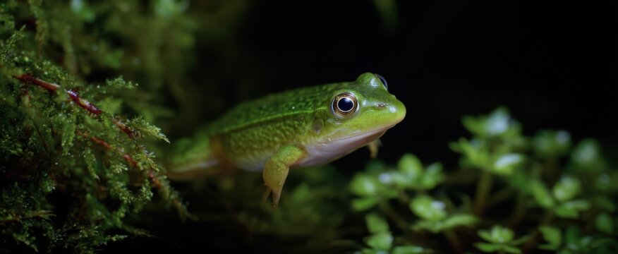 A vibrant green polliwog dances like a ballerina in its freshwater pond home.