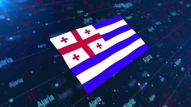 Ajaria Flag Waving on Abstract Digital Background with Glowing Elements