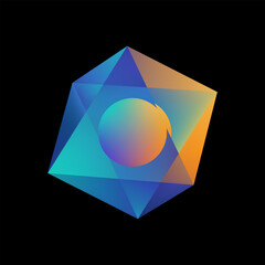 Abstract 3D glassmorphism octahedron with glowing sphere and gradients