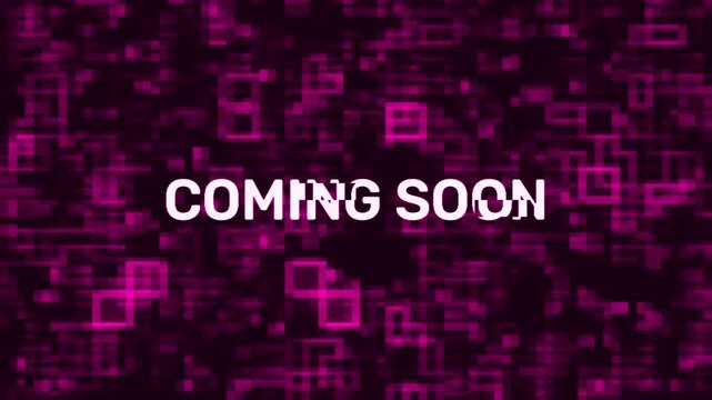 glitch coming soon text on mosaic futuristic background