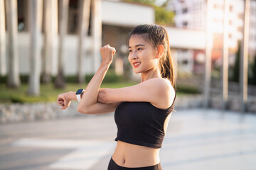 Active healthy asian woman exercising athletes in fitness clothes
sunrise sports girl front of...