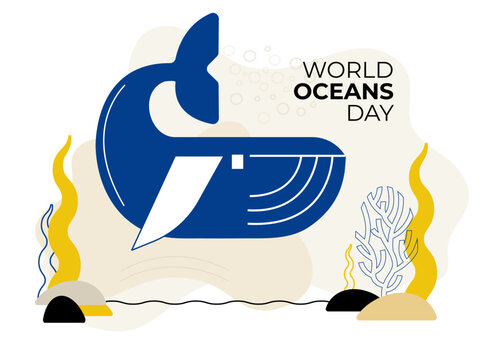 World Oceans Day Whale Vector Illustration