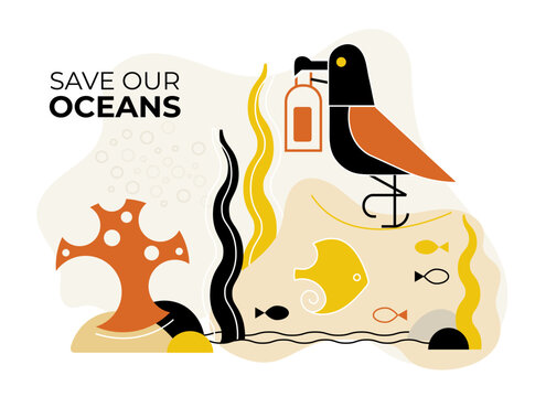 Save Our Oceans Seagull Pollution Illustration
