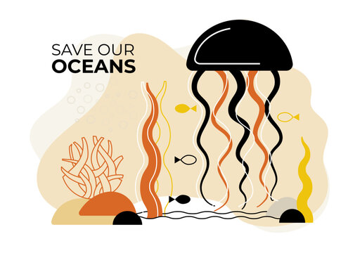 Save Our Oceans Jellyfish Vector Illustration